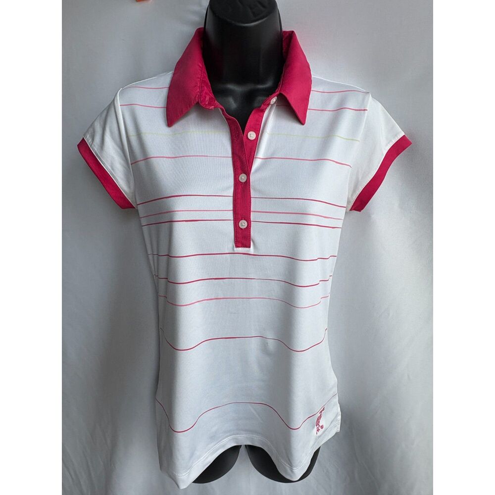 Adidas Climalite Womens Golf Pin White Stripe Polo Top S Tennis Workout Active